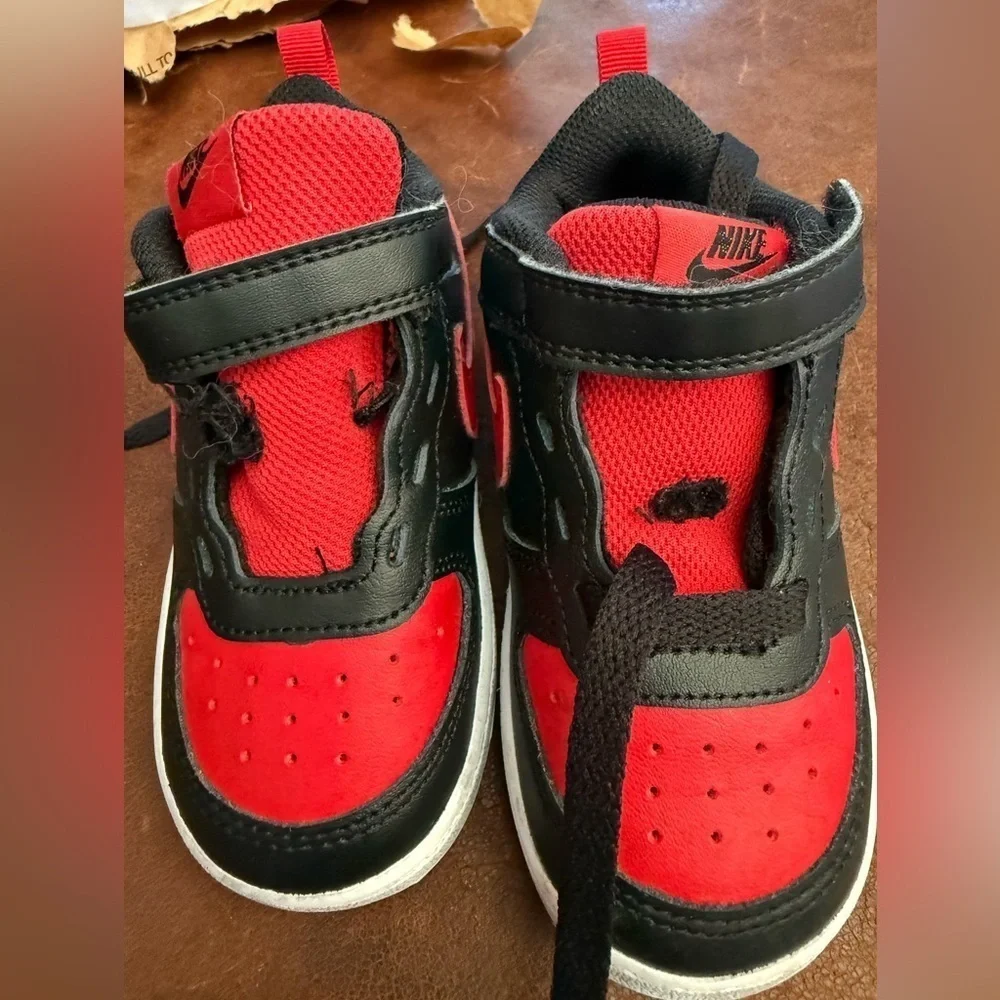 Kids Nike Court Borough Red and Black Sneakers-Size 8